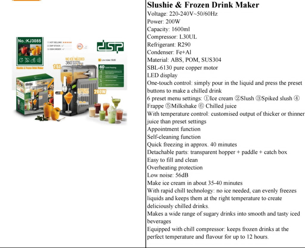 Slushie & Frozen Drink Maker – 1.6L | No Ice Needed | 6 Preset Modes
