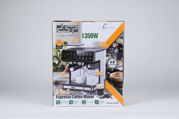 3-in-1 Espresso Coffee Maker – 1350W | 20 Bar | Bean Grinder + Milk Frother