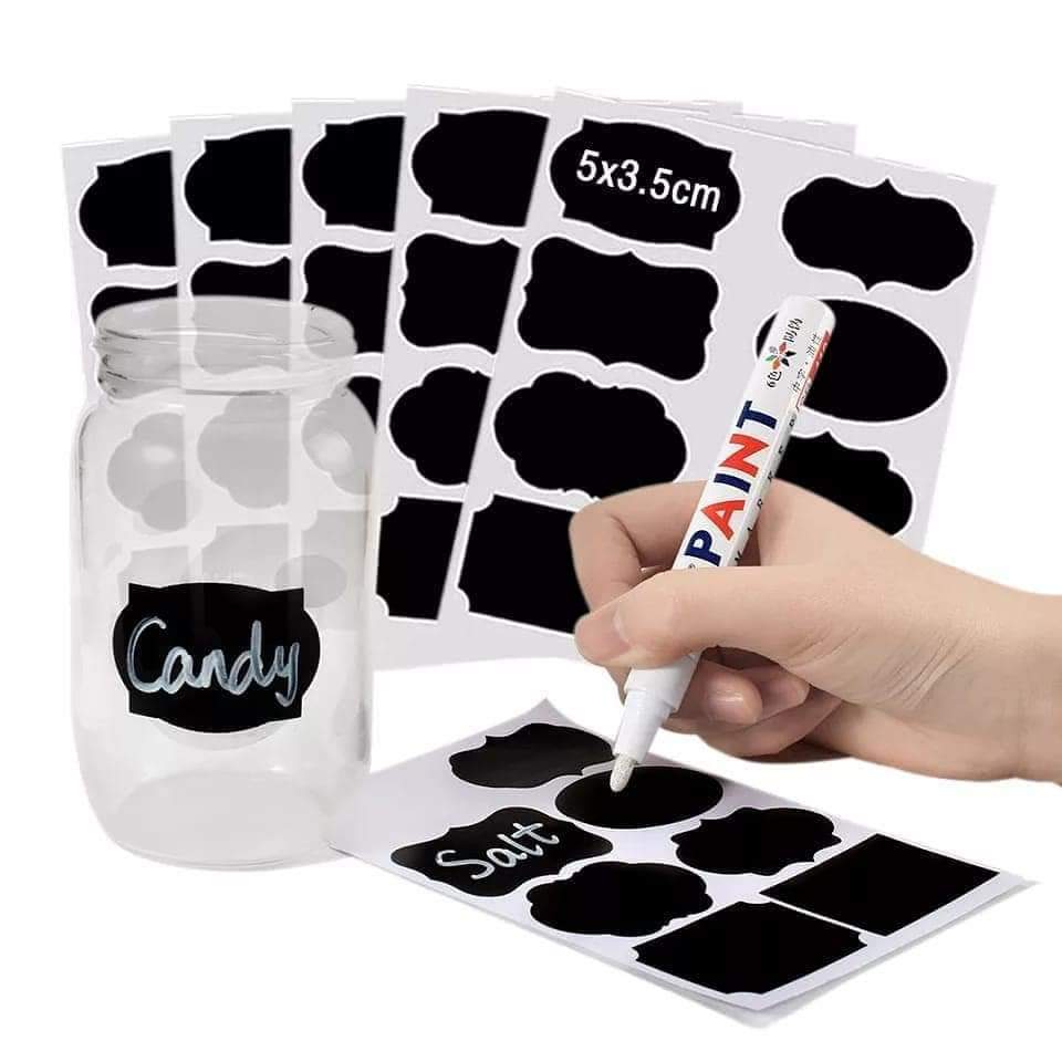 Chalkboard Pantry Organising Labels – 80pcs + Chalk Pen (Write & Erase)