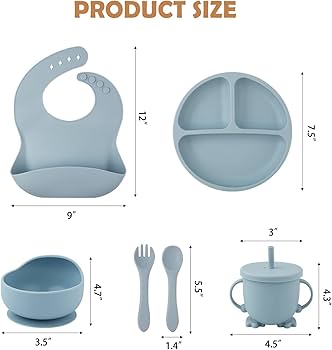6-Piece Silicone Baby Feeding Cutlery Set – Suction Plate, Bowl, Bib, Cup & Utensils