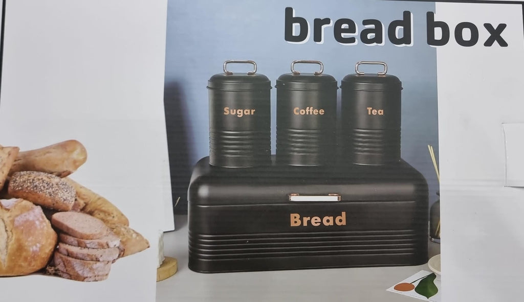 Galvanized Metal Bread Bin & Canister Set – Black with Rose Gold Accents