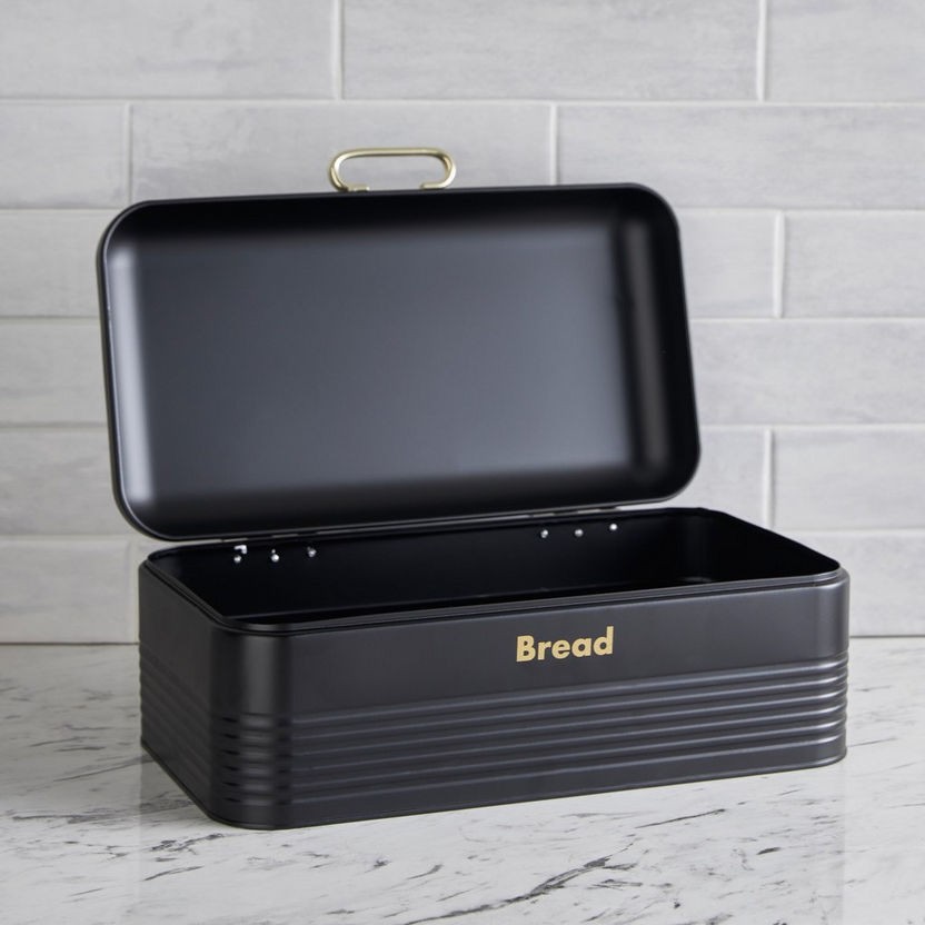Galvanized Metal Bread Bin & Canister Set – Black with Rose Gold Accents