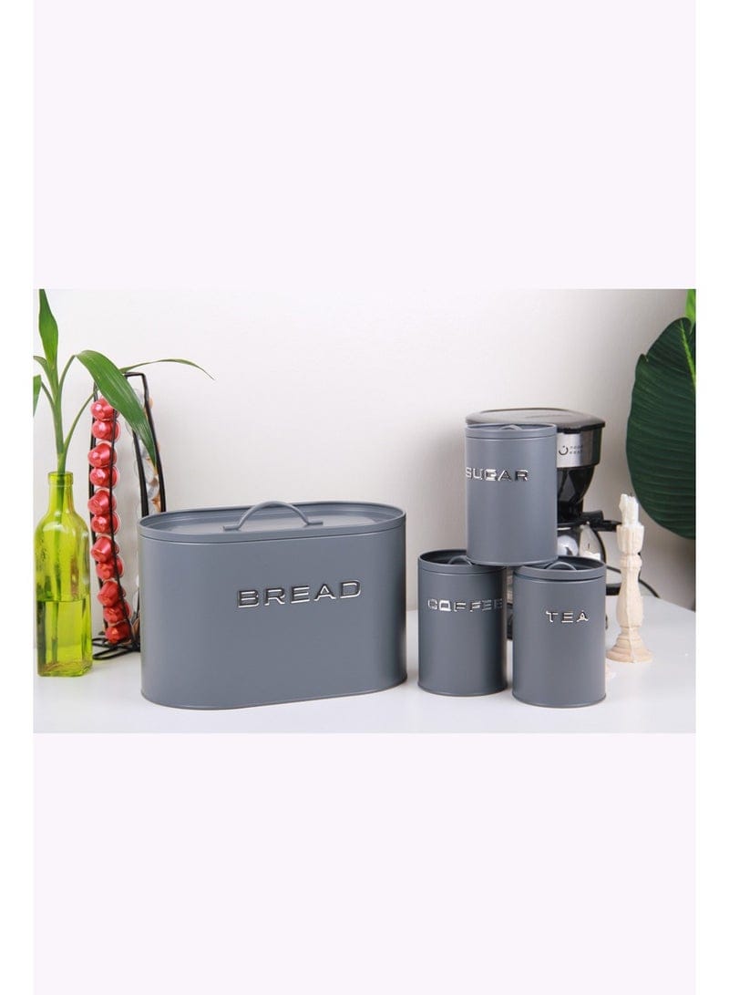 4-Piece Galvanized Bread Bin & Canister Set – 10L Bin + 3x1200ml Canisters