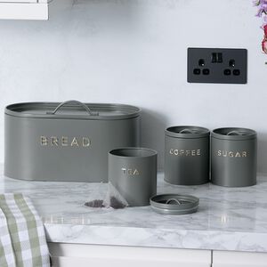4-Piece Galvanized Bread Bin & Canister Set – 10L Bin + 3x1200ml Canisters