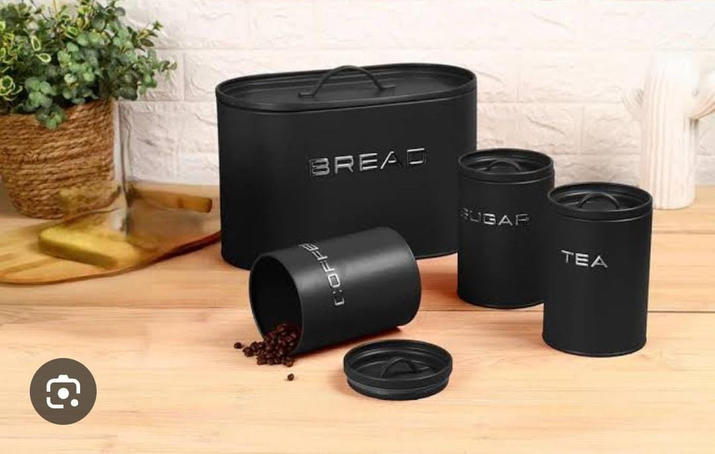 4-Piece Galvanized Bread Bin & Canister Set – 10L Bin + 3x1200ml Canisters