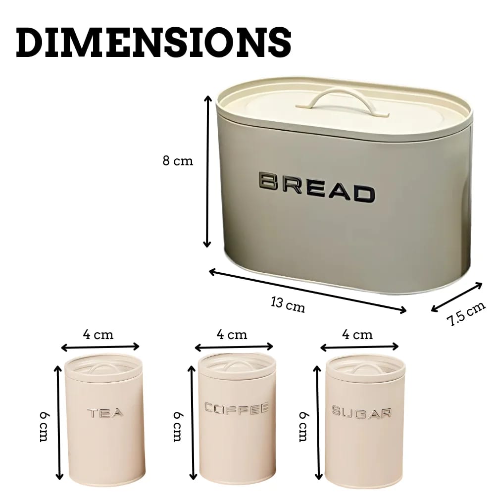 4-Piece Galvanized Bread Bin & Canister Set – 10L Bin + 3x1200ml Canisters