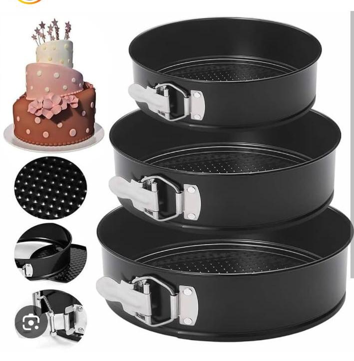 3pc Non-Stick Springform Cake Tins – Heart, Round & Square