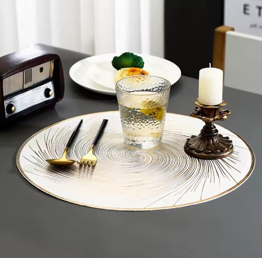 PVC Waterproof Heat Resistant Round Table Mats – Set of 6 | Gold & Silver