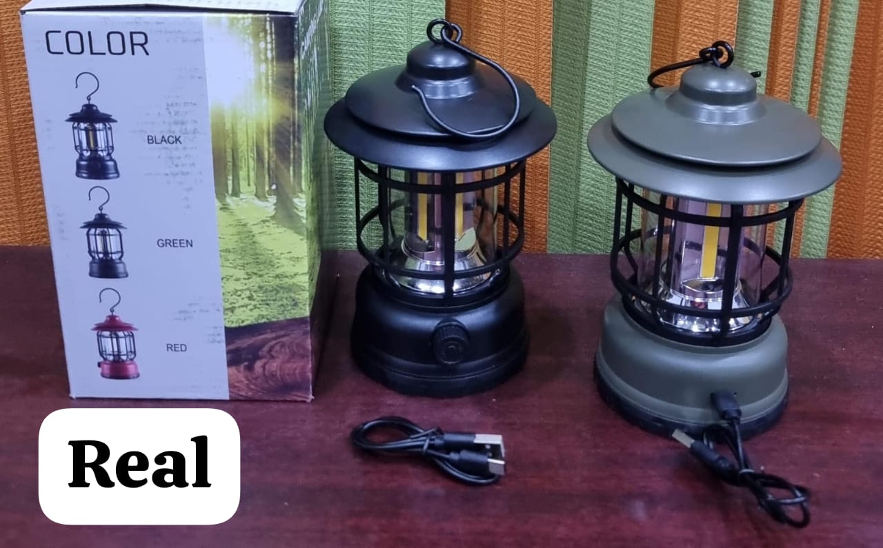 Rechargeable Dimmable Vintage Camping Lantern – 800mAh | Black & Green