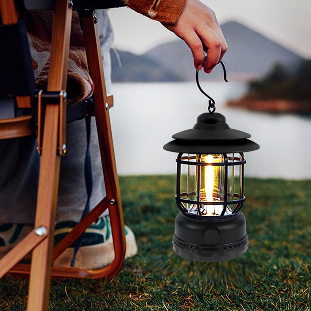Rechargeable Dimmable Vintage Camping Lantern – 800mAh | Black & Green