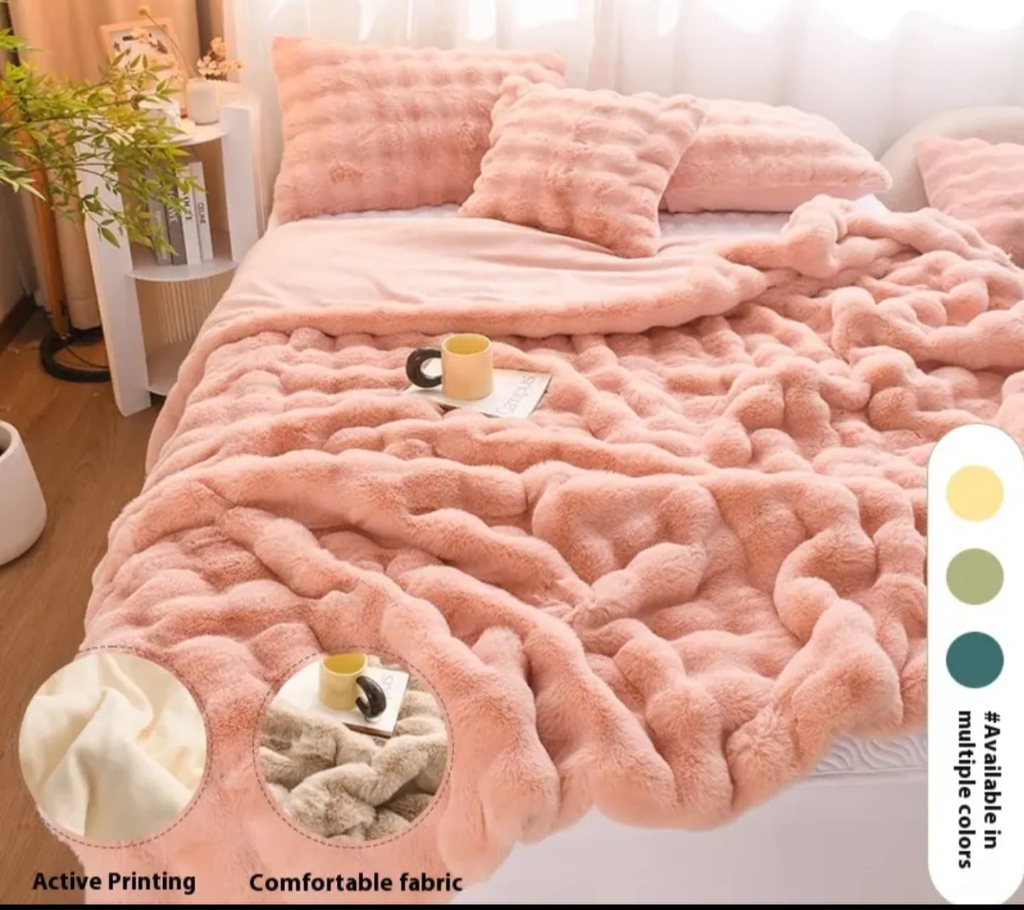 Soft Bubble Flannel Fleece Throw Blanket – Queen/King Size 180x200cm | Double Face Cozy Faux Fur