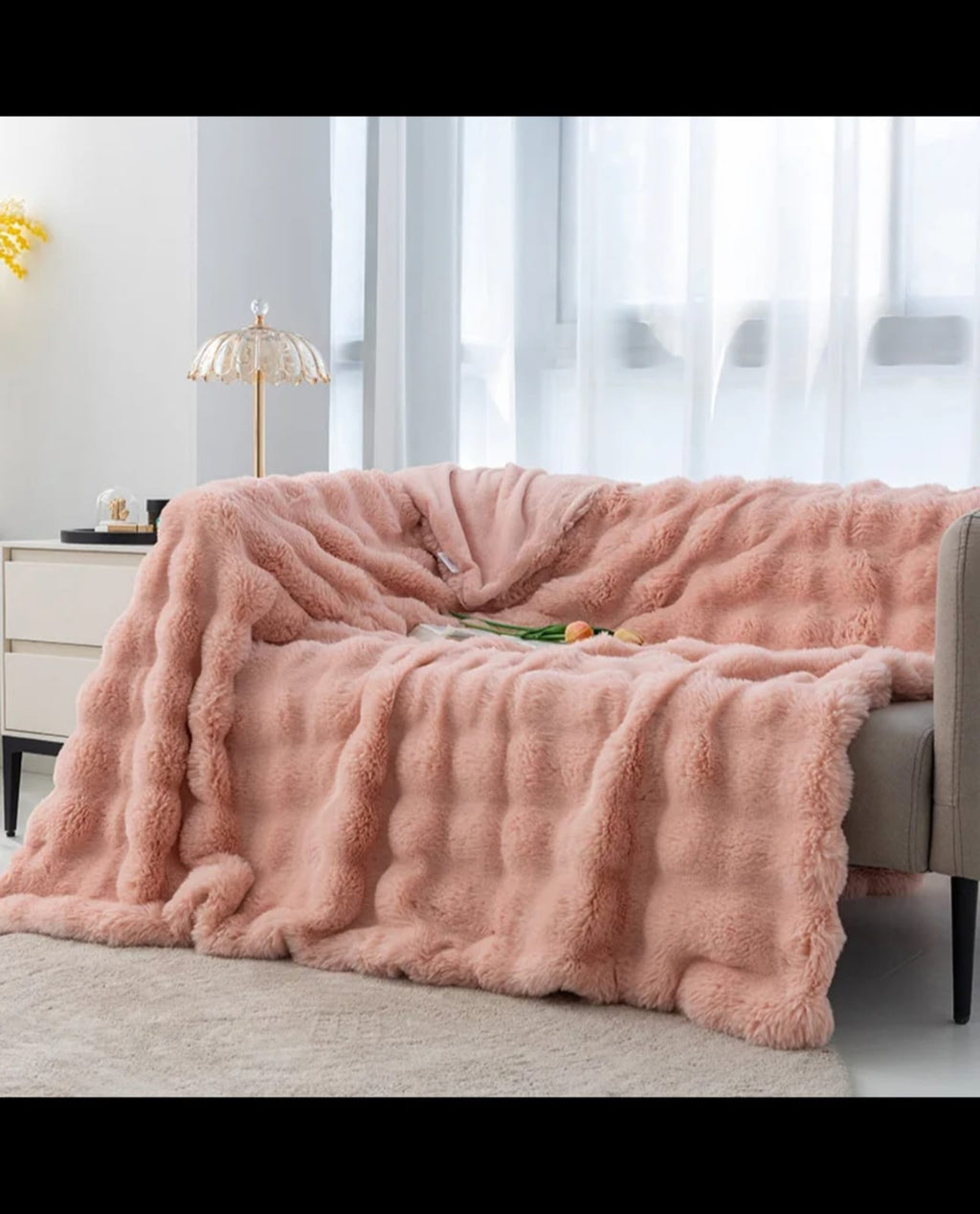 Soft Bubble Flannel Fleece Throw Blanket – Queen/King Size 180x200cm | Double Face Cozy Faux Fur