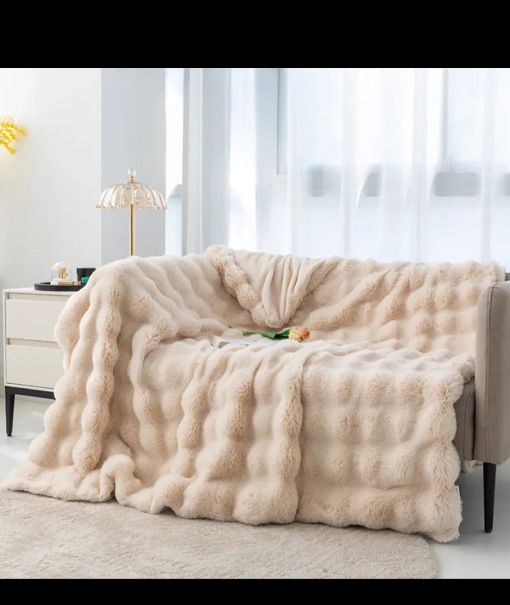 Soft Bubble Flannel Fleece Throw Blanket – Queen/King Size 180x200cm | Double Face Cozy Faux Fur