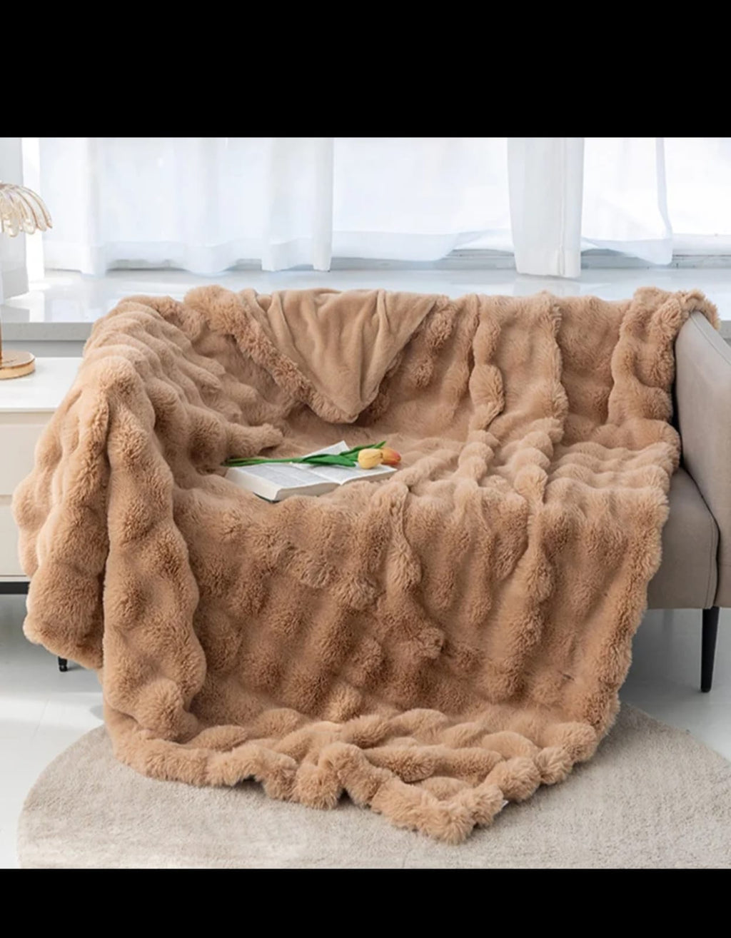 Soft Bubble Flannel Fleece Throw Blanket – Queen/King Size 180x200cm | Double Face Cozy Faux Fur