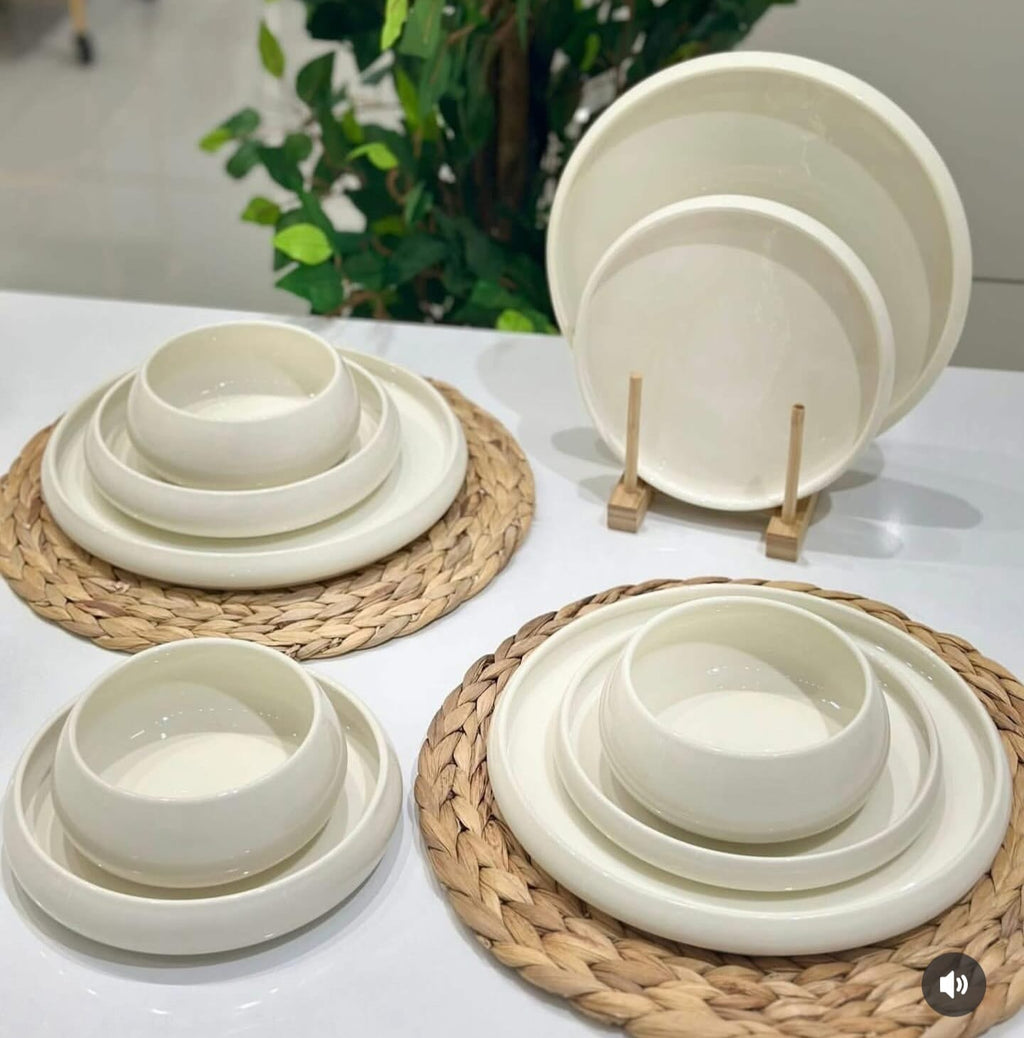 24pc Premium Elegant White Ceramic Dinner Set – 6 Person | Plates, Bowls & Side Plates