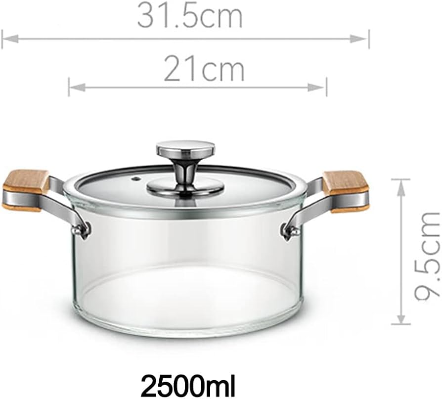 High Boron Borosilicate Glass Cookware Pot with Wooden Handles 2.5L