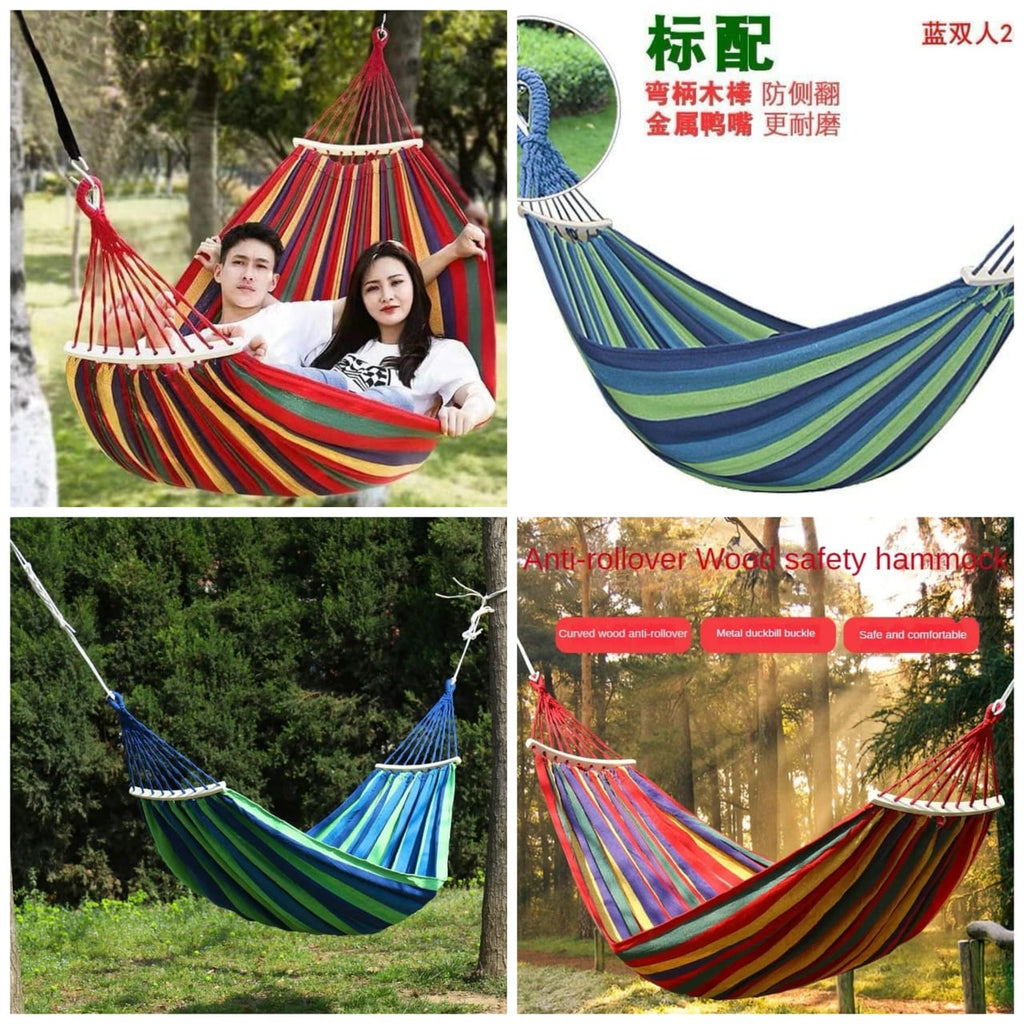 Striped Outdoor Hammock – Heavy Duty 2-Person Anti-Rollover