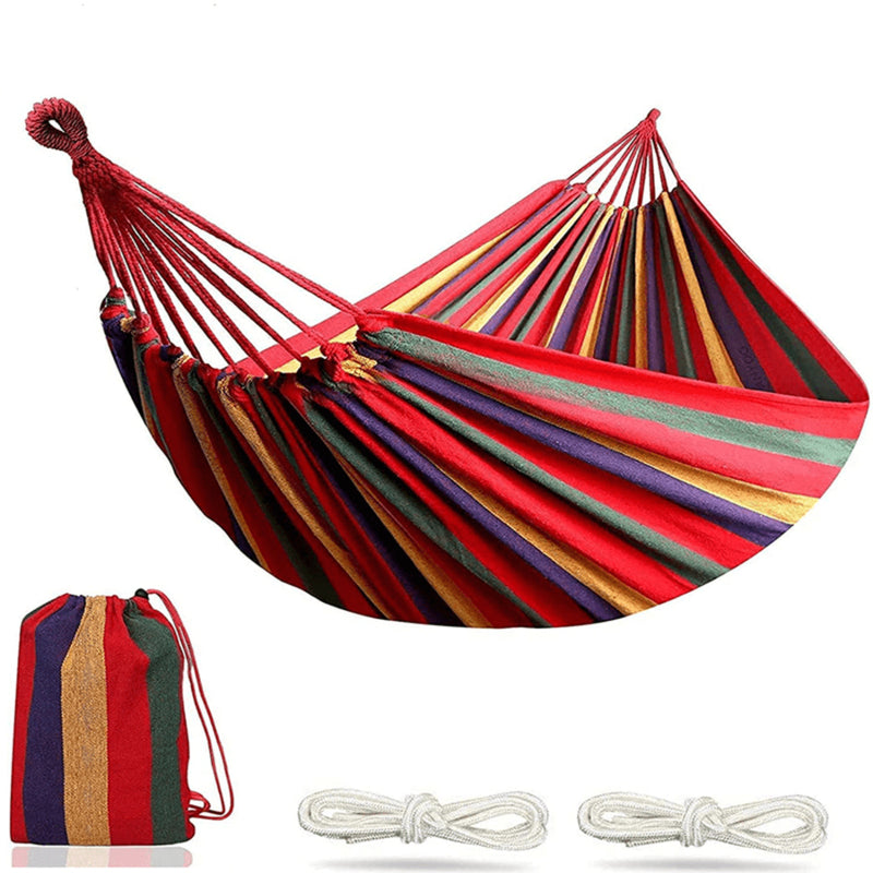 Striped Outdoor Hammock – Heavy Duty 2-Person Anti-Rollover
