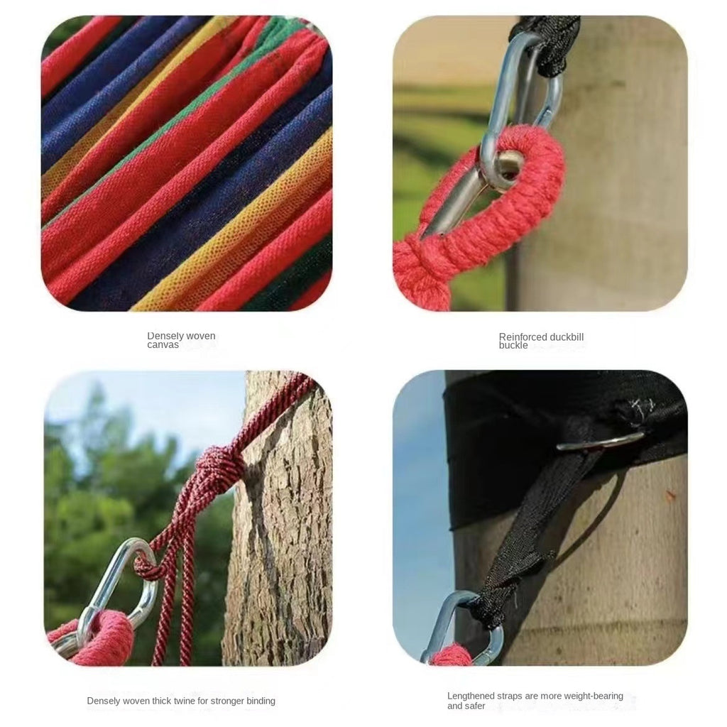 Striped Outdoor Hammock – Heavy Duty 2-Person Anti-Rollover