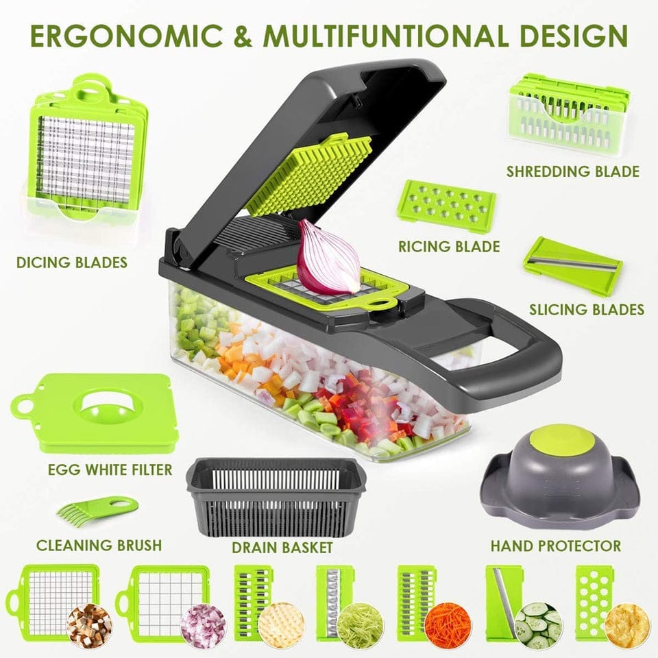 16-Piece Multifunctional Vegetable Cutter, Slicer, Dicer & Chopper