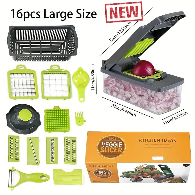 16-Piece Multifunctional Vegetable Cutter, Slicer, Dicer & Chopper