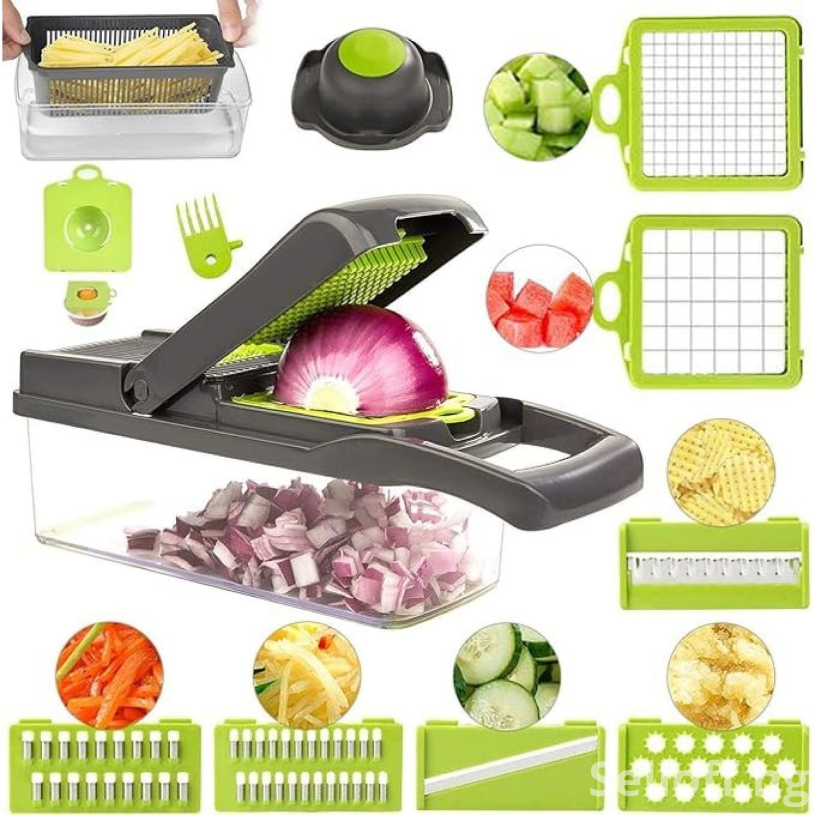 16-Piece Multifunctional Vegetable Cutter, Slicer, Dicer & Chopper