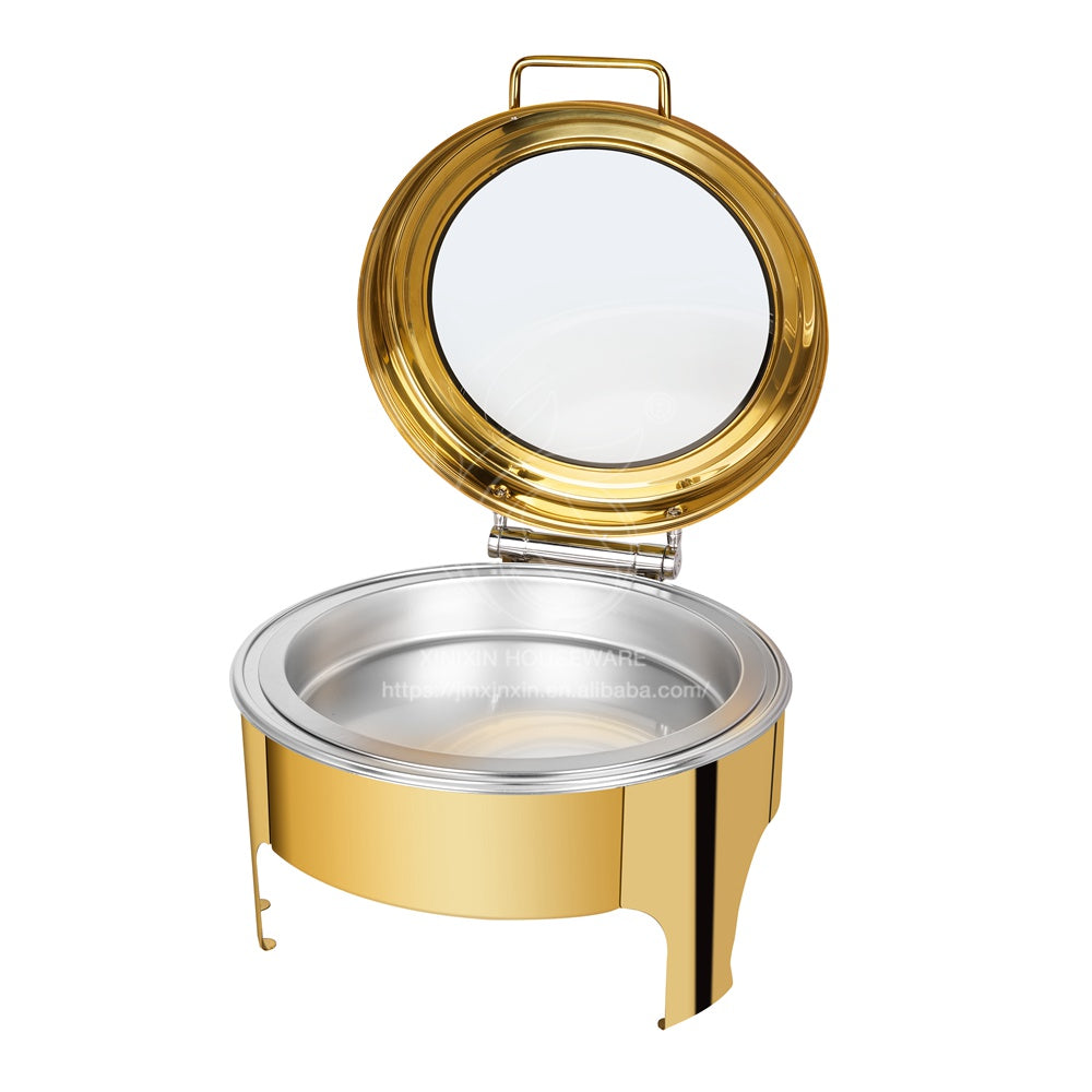 6L Golden Hydraulic Chafing Dish with Glass Lid