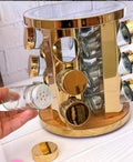 LED Touch Rotating Spice Rack – Gold with 12 Glass Jars