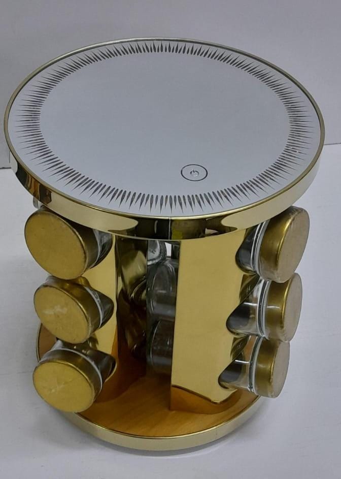 LED Touch Rotating Spice Rack – Gold with 12 Glass Jars