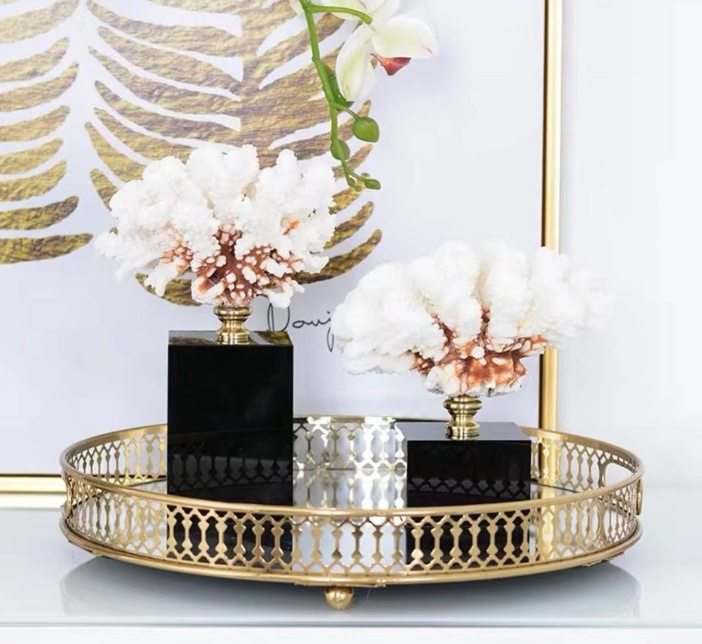 Vanity Decorative Gold Vintage Mirror Tray – Round or Rectangular