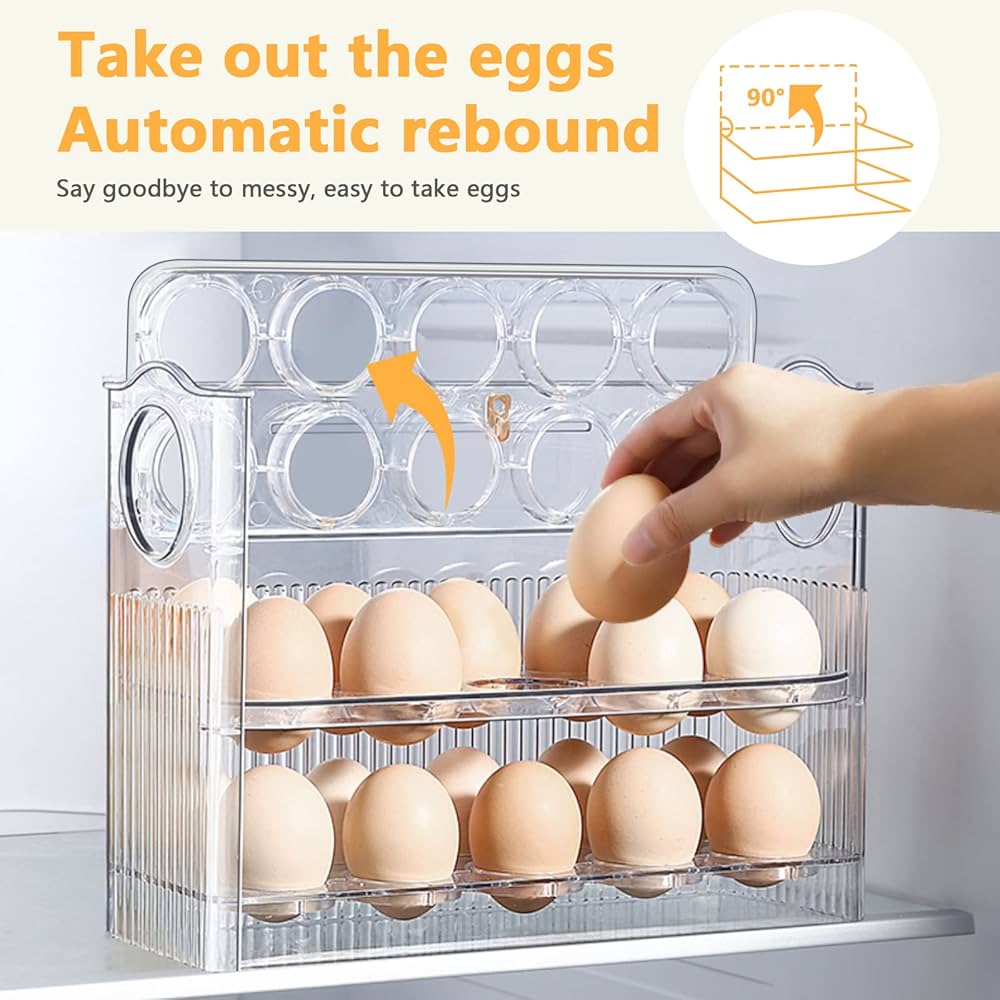 3-Layer Acrylic 30-Egg Fridge Storage Box with Auto-Rebound Flip