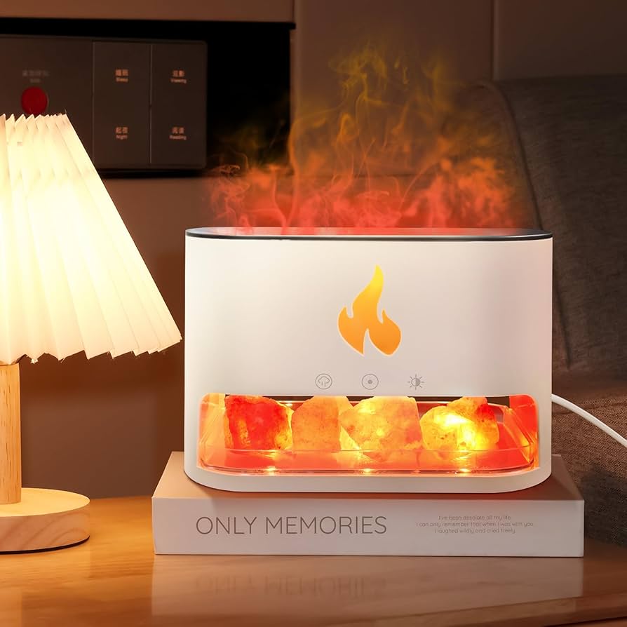 Salt Stone Fireplace Aroma Diffuser & Humidifier – 250ml with Flame Effect