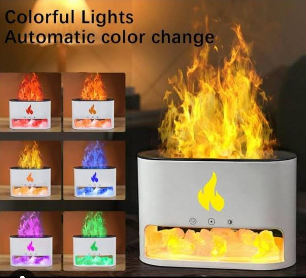 Salt Stone Fireplace Aroma Diffuser & Humidifier – 250ml with Flame Effect