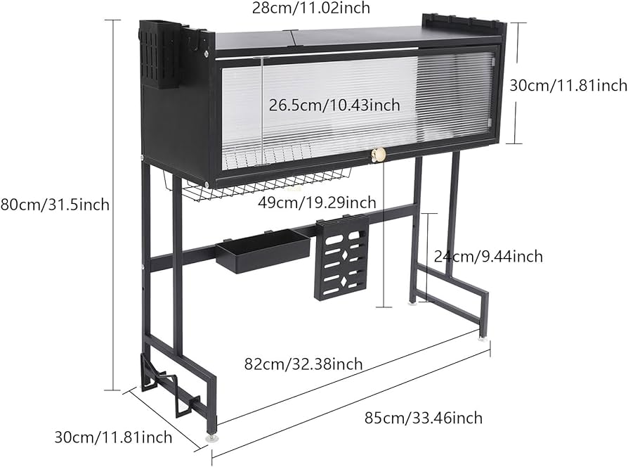 Heavy Duty Over The Sink Dish Rack with Closable Cabinet – Black