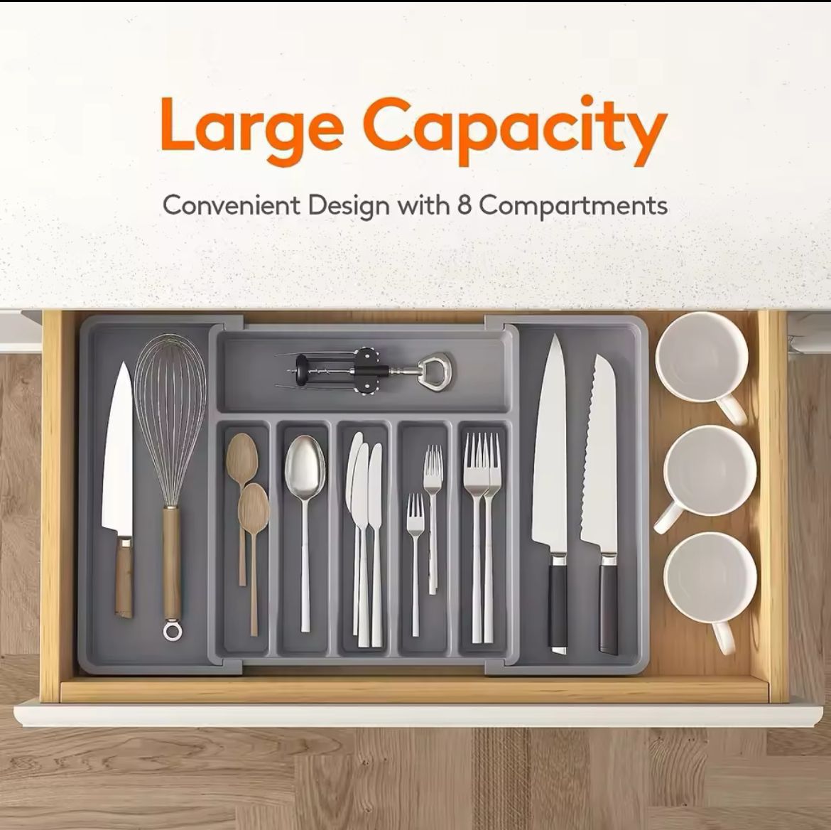 Expandable Cutlery Drawer Organizer – 8 Compartments, BPA Free