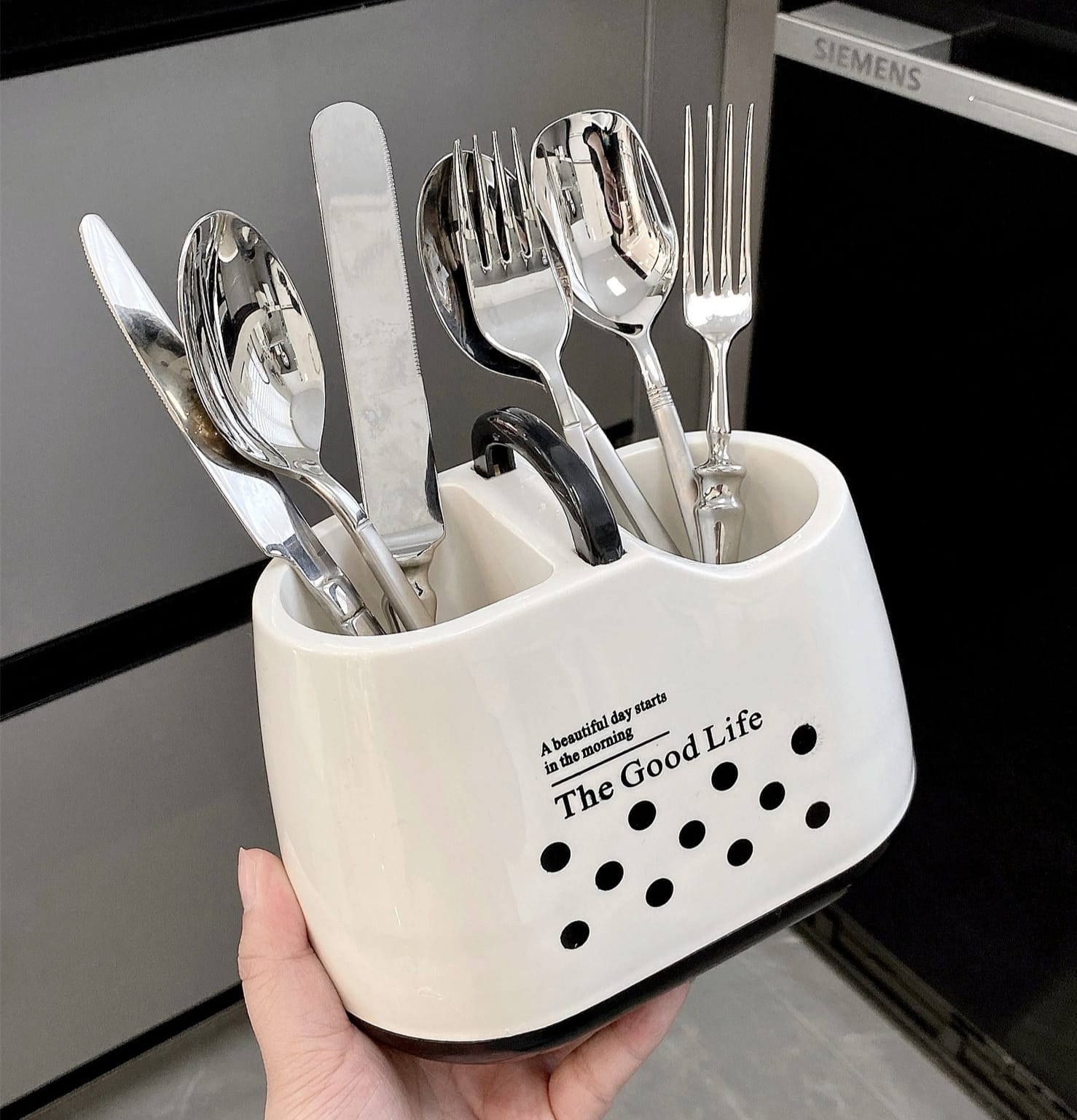 "The Good Life" Cutlery Drainer & Utensil Holder – 3-Compartment