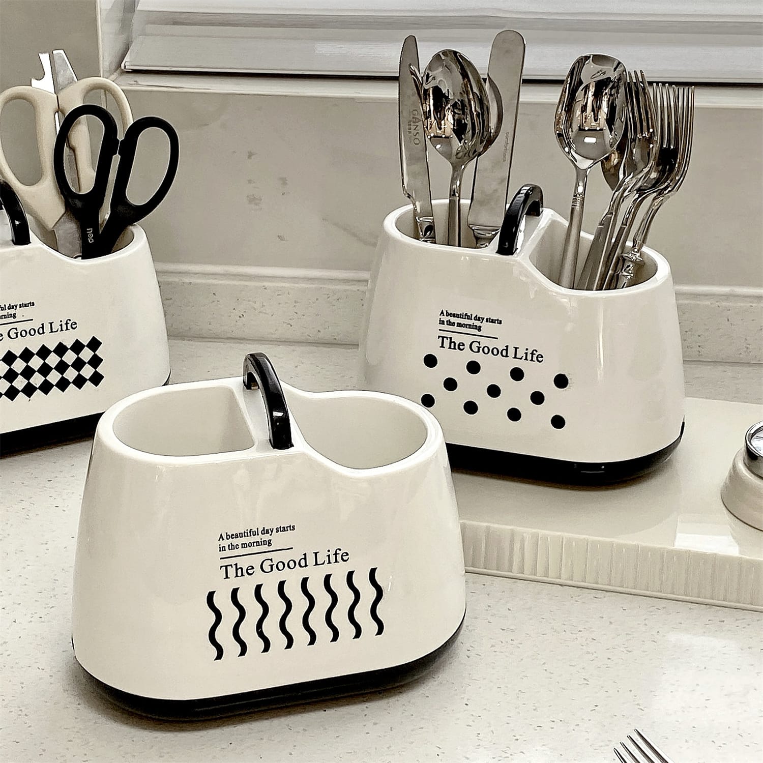 "The Good Life" Cutlery Drainer & Utensil Holder – 3-Compartment