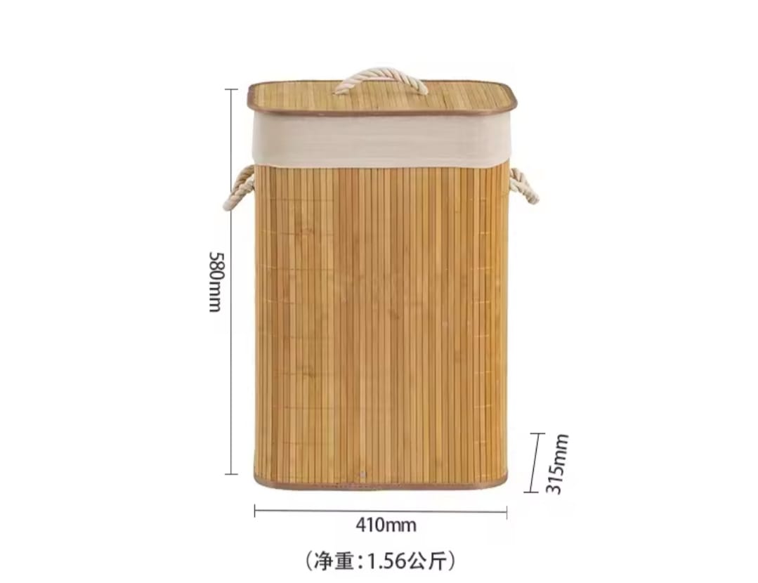 Large Capacity Foldable Bamboo Laundry Basket with Lid & Handles