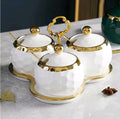 3-in-1 Ceramic Sugar Canister Set with Gold Triangle Stand