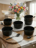 Black Matte Ceramic Bowl Set of 6 | Multi-Purpose Soup & Salad Bowls