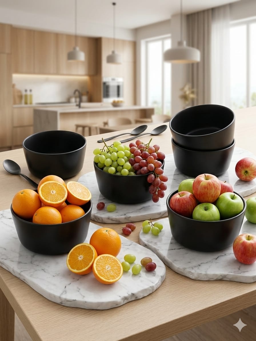 Black Matte Ceramic Bowl Set of 6 | Multi-Purpose Soup & Salad Bowls