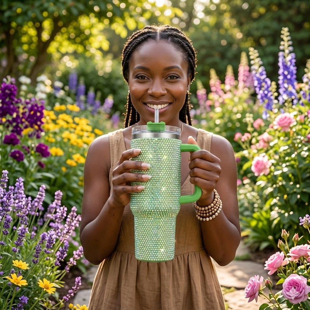 Rhinestone Shiny Insulated Tumbler Flask 1.2L | Stanley Style