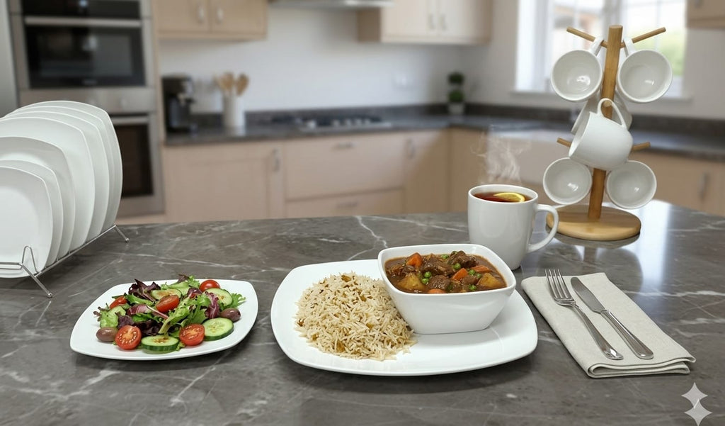 30-Piece White Square Ceramic Dinner Set | Serves 6