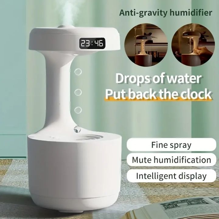 Anti-Gravity Water Droplets Humidifier with LED Clock Display