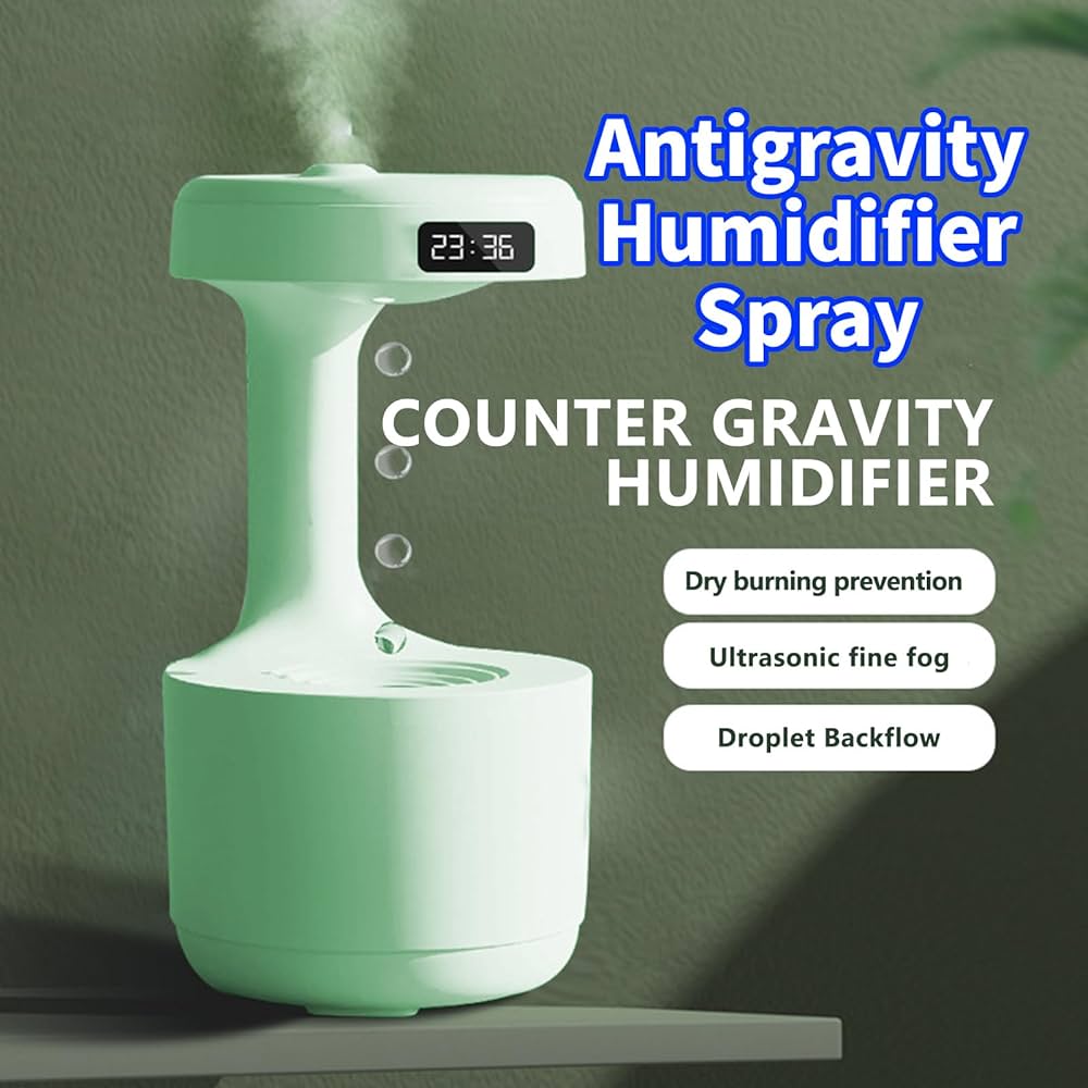 Anti-Gravity Water Droplets Humidifier with LED Clock Display