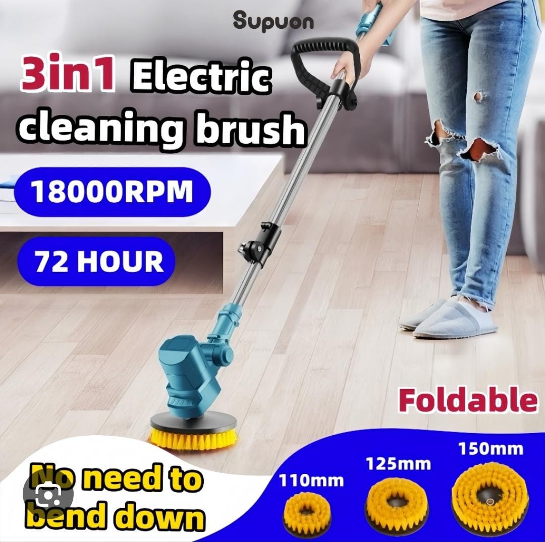 Extending Arm High Power Heavy Duty Rechargeable 3-in-1 Electric Spin Scrubber (3pc Brush Set)