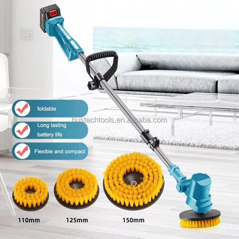 Extending Arm High Power Heavy Duty Rechargeable 3-in-1 Electric Spin Scrubber (3pc Brush Set)