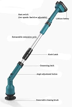 Extending Arm High Power Heavy Duty Rechargeable 3-in-1 Electric Spin Scrubber (3pc Brush Set)