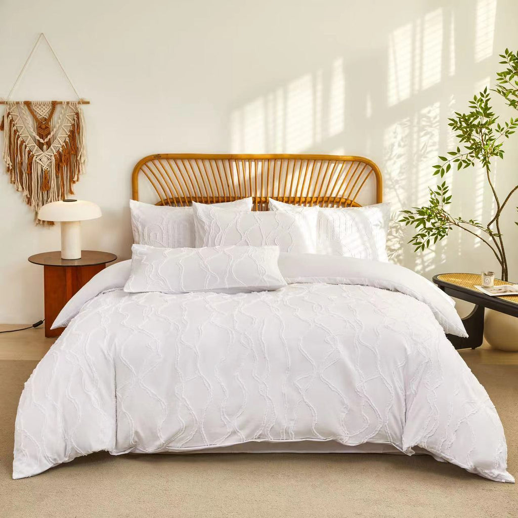 Tufted Duvet Cover Set – 4 Piece | Boho Textured Bedding | Duvet Cover + Bedsheet + 2 Pillowcases