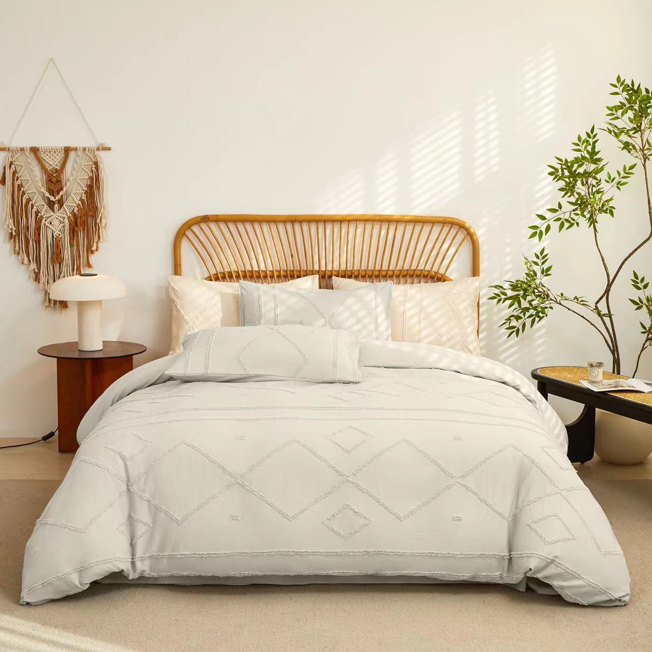 Tufted Duvet Cover Set – 4 Piece | Boho Textured Bedding | Duvet Cover + Bedsheet + 2 Pillowcases